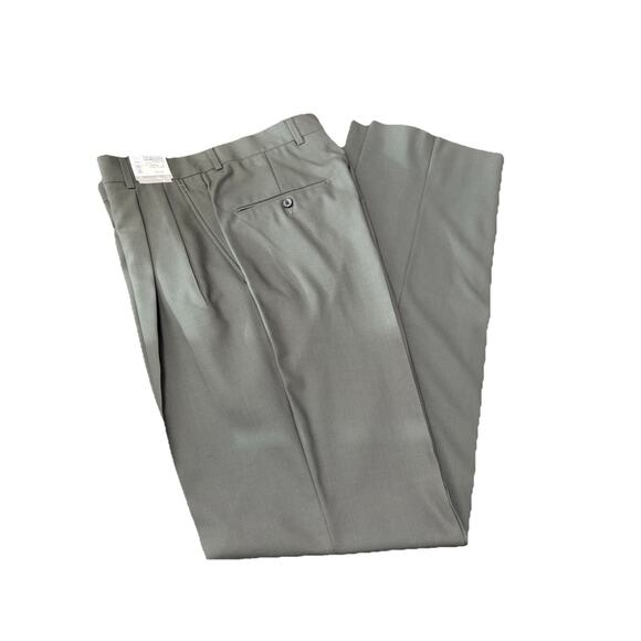 NWT Hickey Freeman Olive Green Pure Wool Mens Pleated Pants Size 32 New $285 - Picture 5 of 5